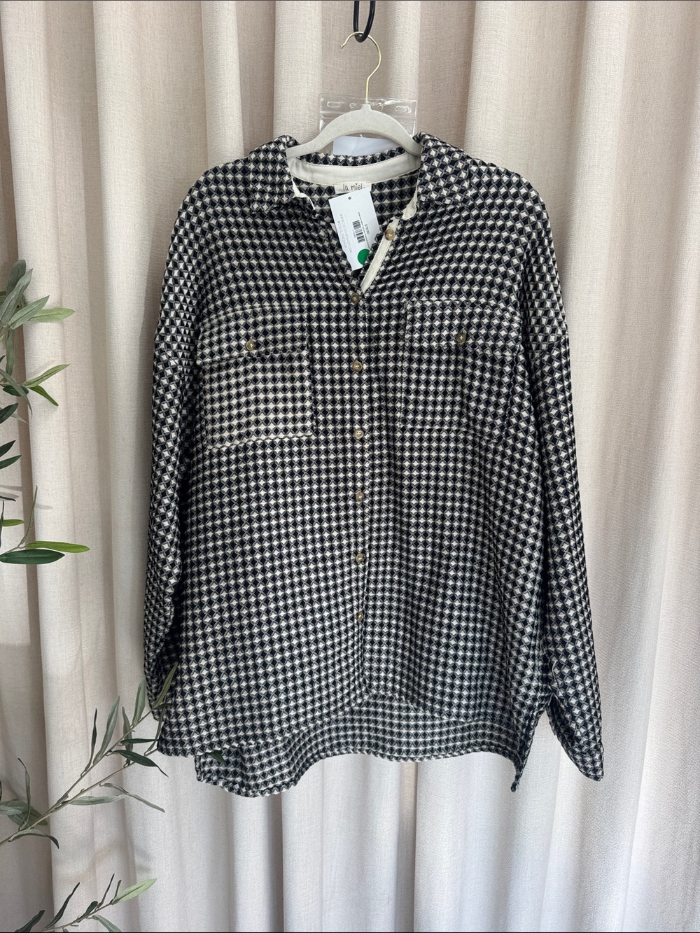 Black & White Houndstooth Button-Up Jacket/Shacket
